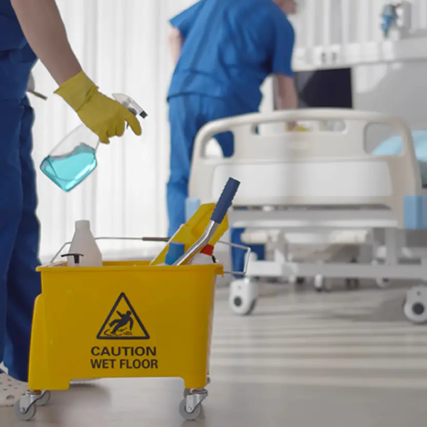 janitorial staff cleaning a medical facility