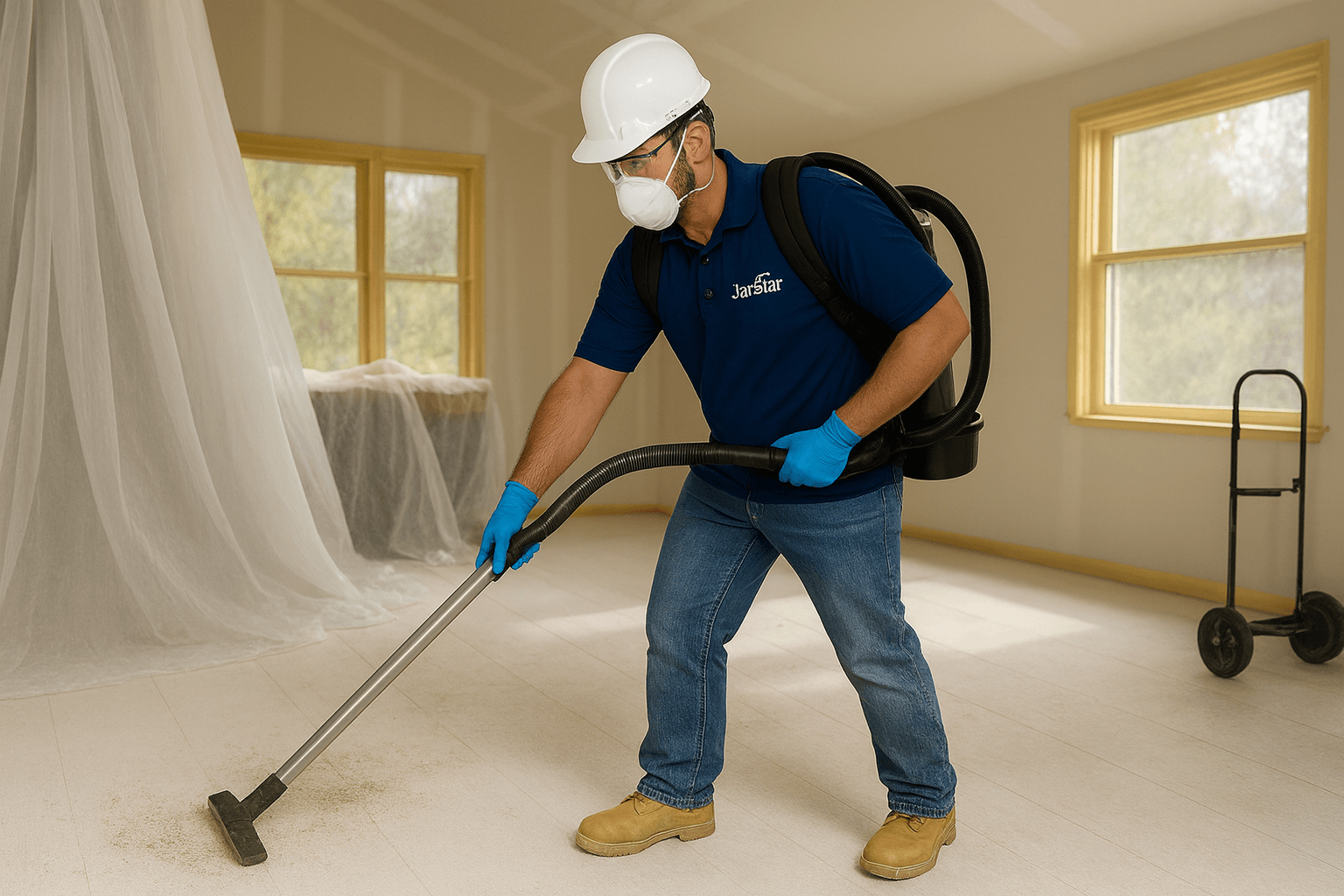 Post construction cleaning by a member of the janstar janitorial services team
