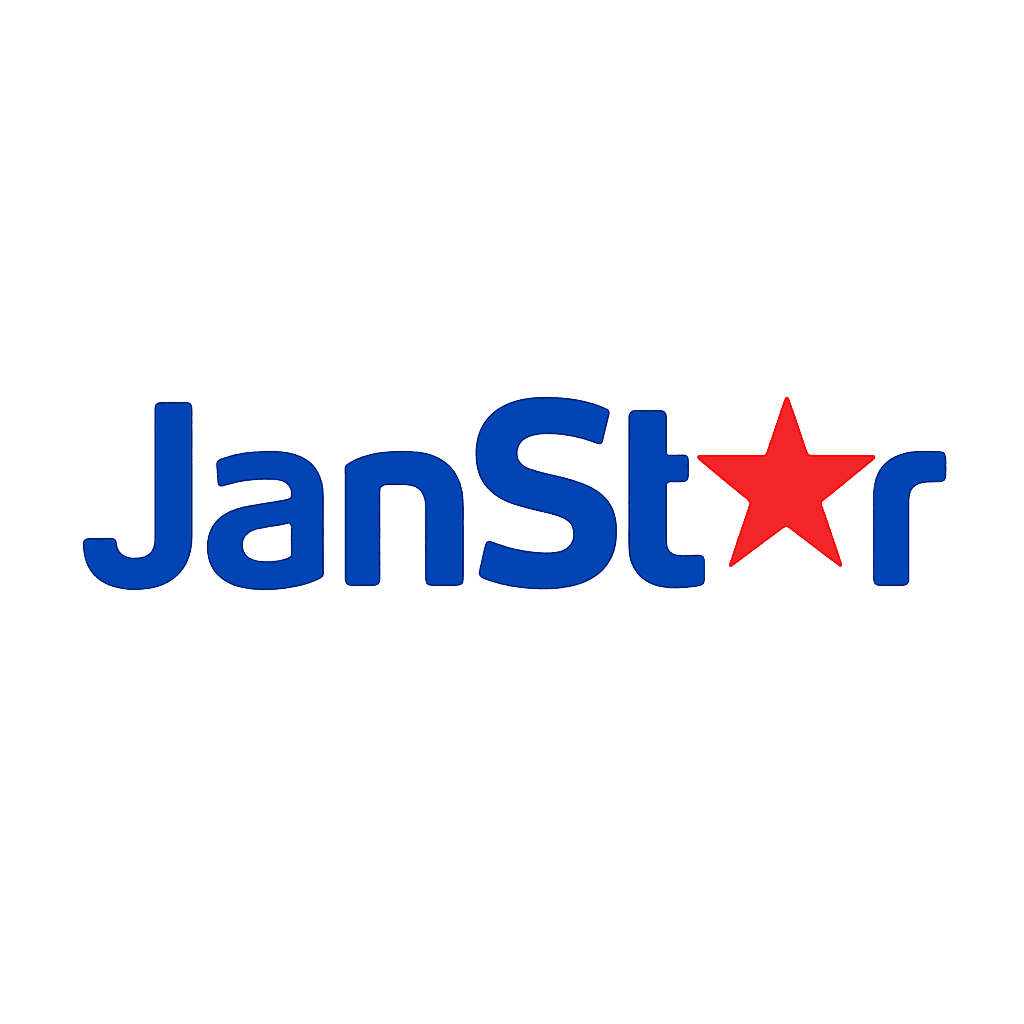 A logo of janstar janitorial service. a cleaning service in Orlando