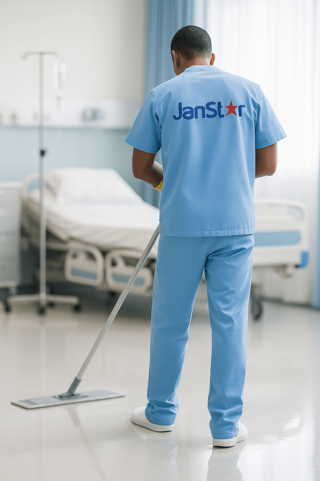 commercial cleaning service mopping a exam rooom floor