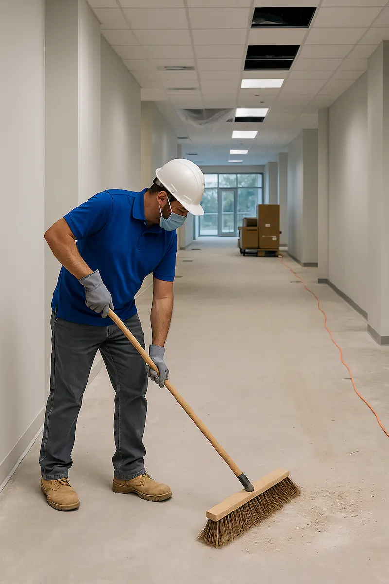 post construction cleaning of a hallway in progress